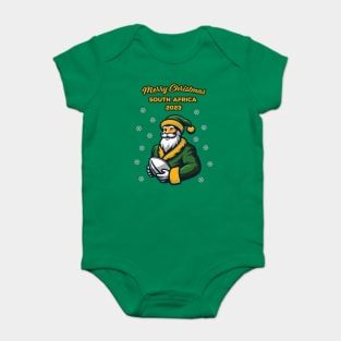 Merry Christmas South Africa 2023 Bokke Colors Rugby Santa Funny Baby Bodysuit